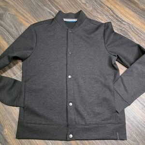 Perry Ellis Men Charcoal Gray Knit Bomber Jacket Snap Front Size S